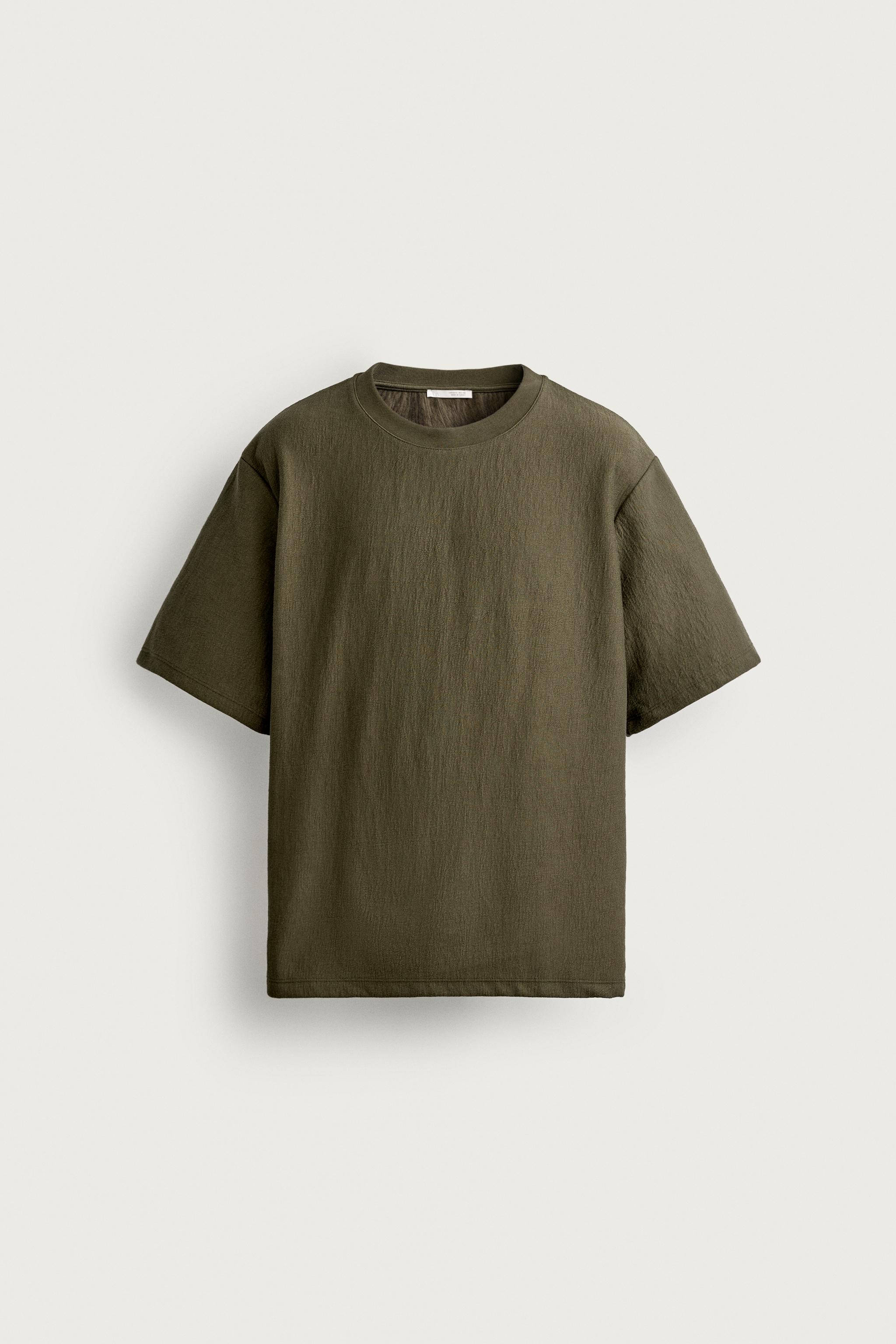 RELAXED FIT TEXTURED T-SHIRT — Khaki