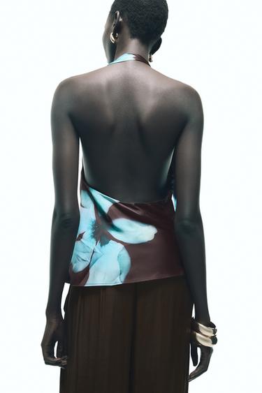 Zara FLORAL PRINT SATIN EFFECT TOP - Multicolored