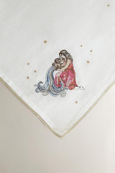 AQUARIUS EMBROIDERED LINEN NAPKIN | MARISA BERENSON - Ecru by Zara - Image 2