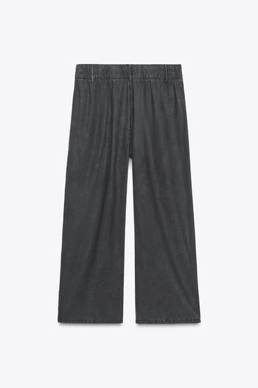 Zara FLOWY CROP PANTS - Black