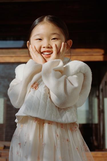 FAUX FUR PUFFER GILET WITH EMBROIDERED FLOWERS - Ecru by Zara