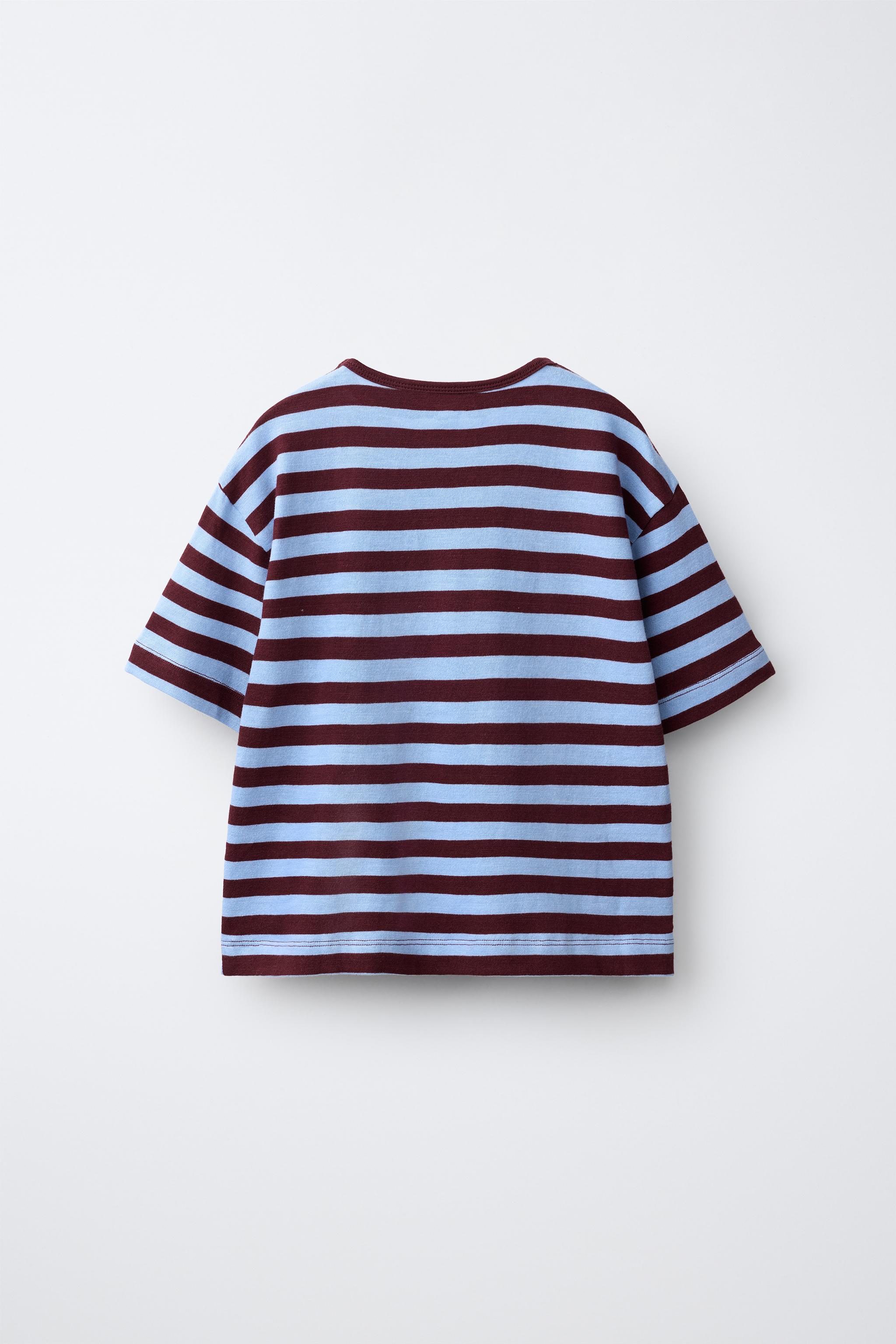 LOOSE FIT STRIPED T-SHIRT — Brown