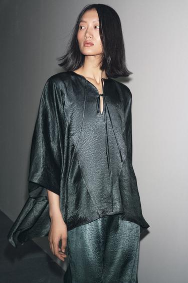 ZW COLLECTION SATIN CAPE SHIRT - Green by Zara