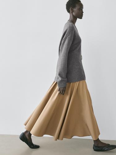 Jupe midi ample avec empiècement - Vison foncé de Zara