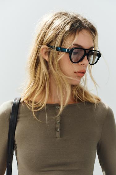 HENLEY T-SHIRT - Brown / Taupe by Zara