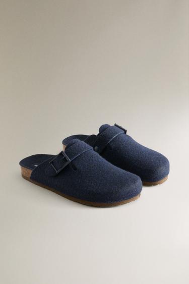 BUCKLED FELT MULE CLOG SLIPPERS - Navy Blue by Zara - Image 1