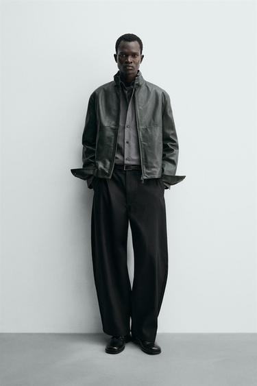 Zara RELAXED FIT LEATHER JACKET - Green - Image 0