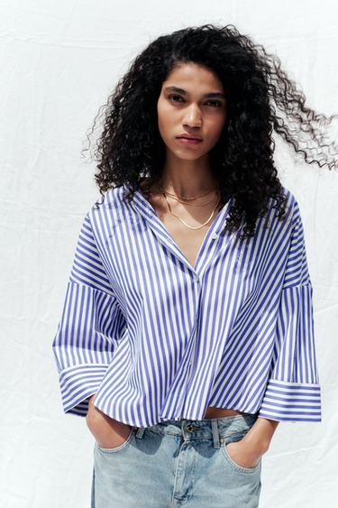 STRIPED SHIRT WITH WIDE SLEEVES AND METALLIC THREAD - Blue/White by Zara - Image 5