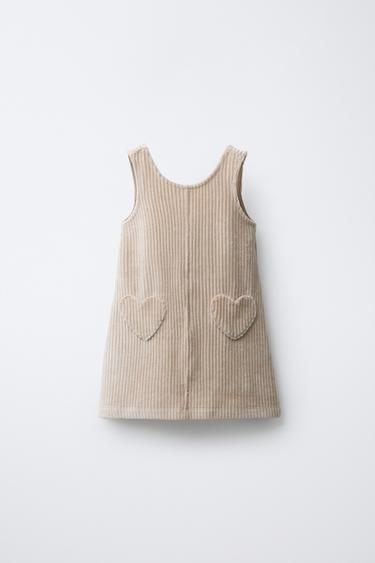 HEART POCKET CORDUROY PINAFORE DRESS - Ecru by Zara - Image 0