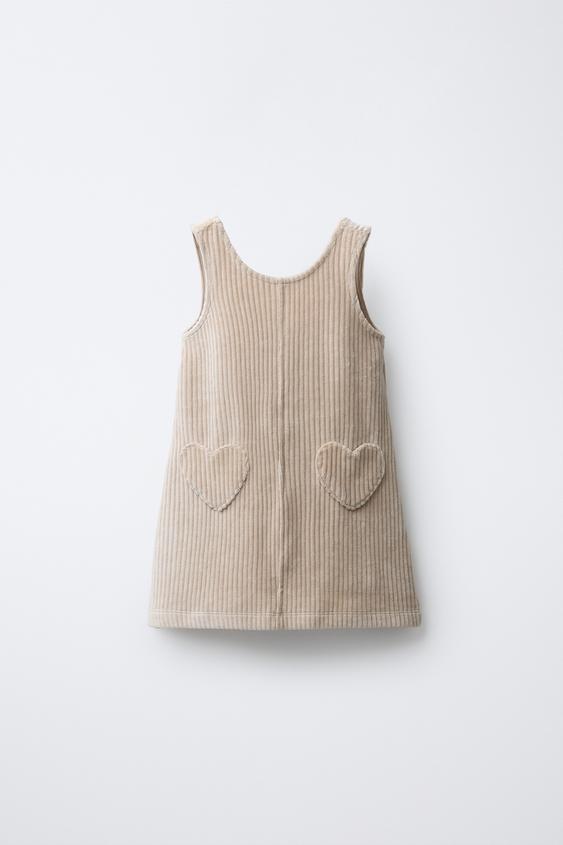 HEART POCKET CORDUROY PINAFORE DRESS - Ecru by Zara - Image 0