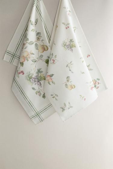 KATOENEN THEEDOEKEN MET BLOEMEN (2-PACK) - Groen van Zara - Afbeelding 0