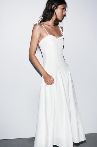 POPLIN RUFFLE MIDI DRESS - White by Zara