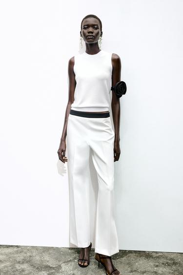 Zara COMBINATION WAIST PANTS - Ecru
