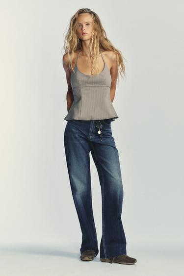 PINSTRIPE HALTER TOP - Dark grey by Zara