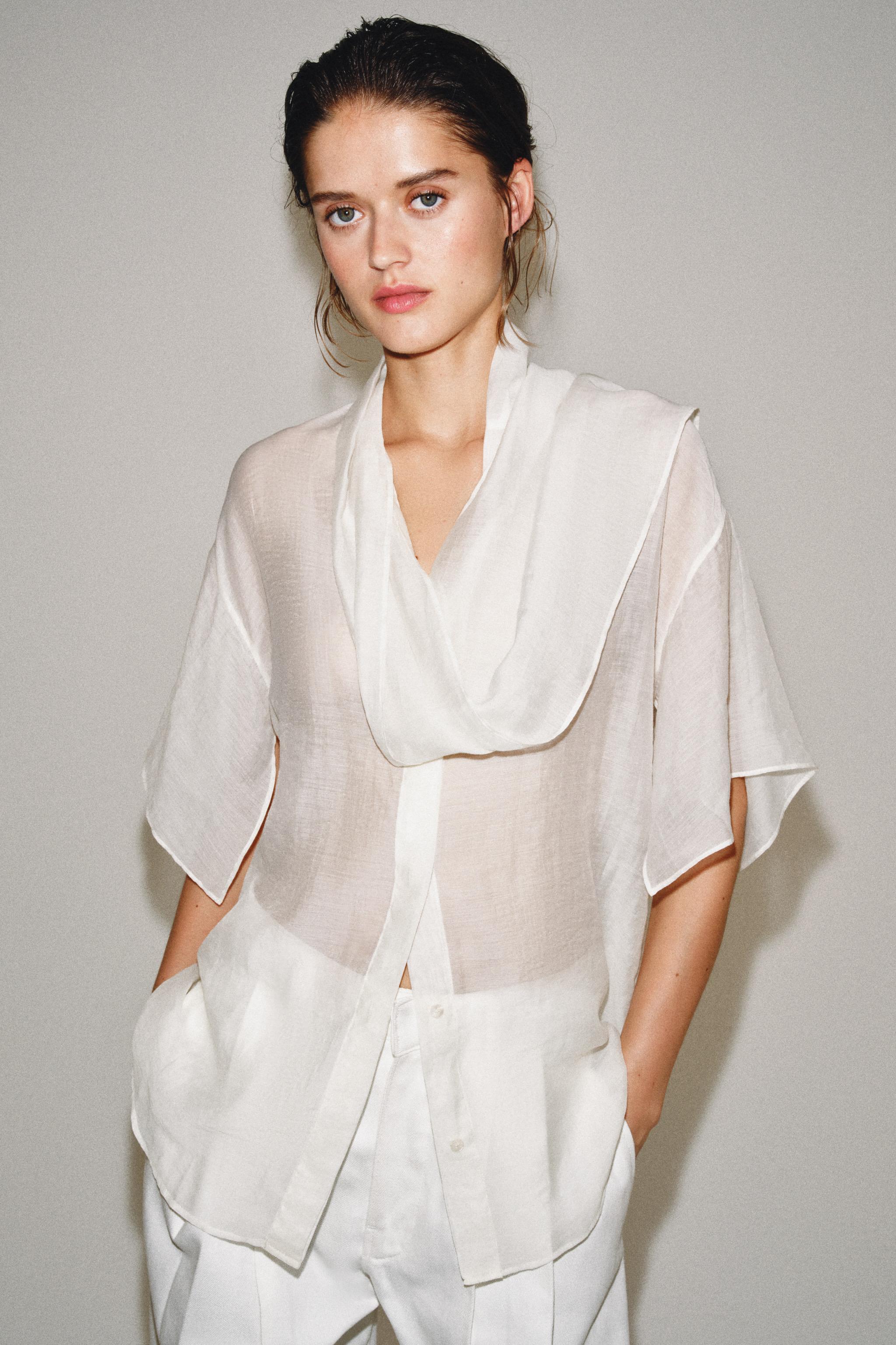 ZW COLLECTION SCARF SHIRT - White | ZARA Canada
