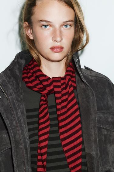 STRIPED KNIT BANDANA - Red by Zara - Image 0