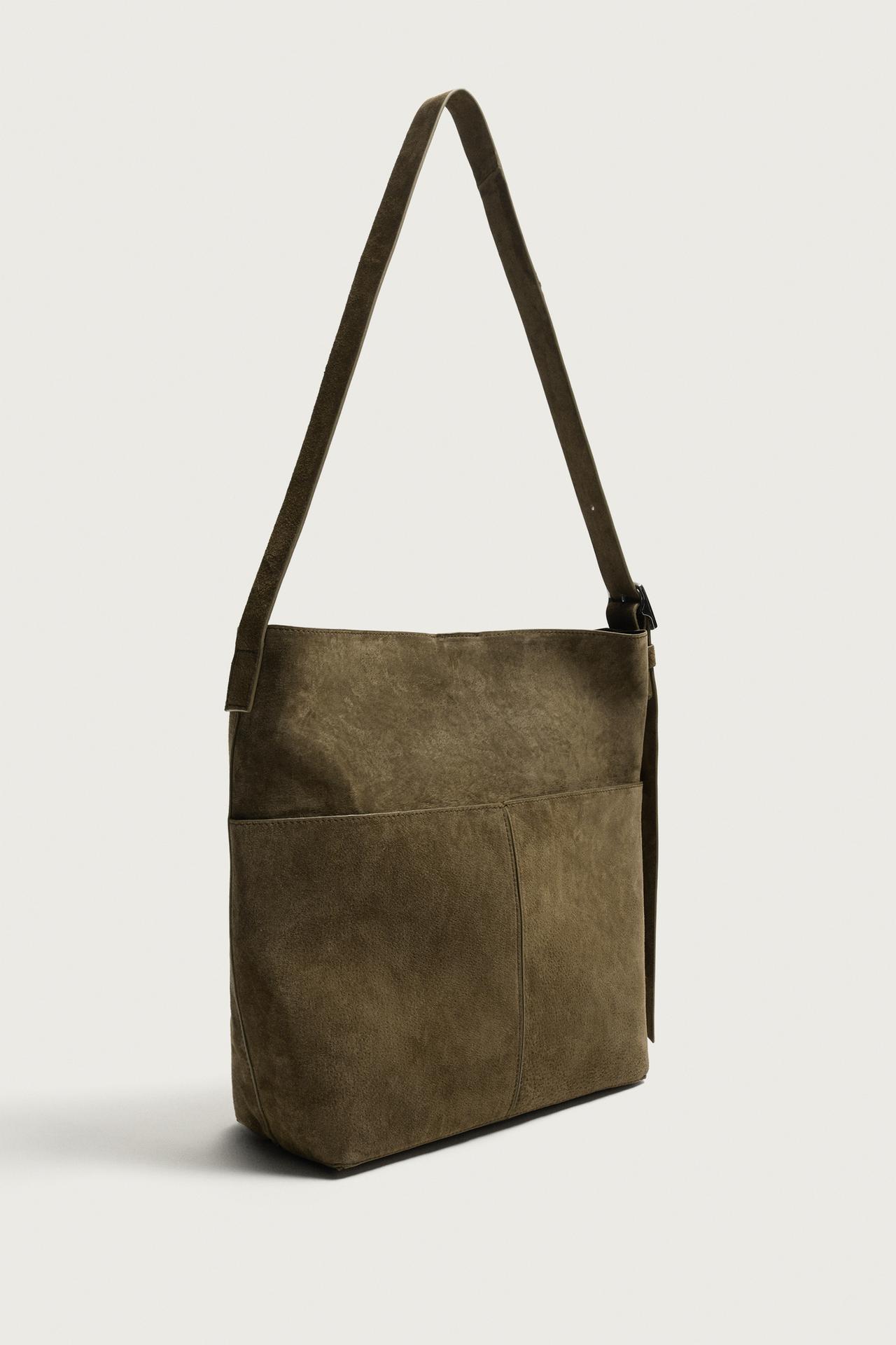 LEATHER SHOPPER BAG — Khaki Green