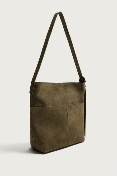 LEATHER SHOPPER BAG — Khaki Green 2