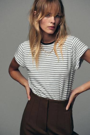 CAMISETA RÚSTICA MANGA CORTA - rayas de Zara