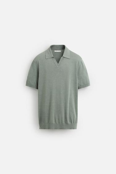 POLO EN MAILLE DE COTON ET DE SOIE - vert délavé de Zara - Image 6