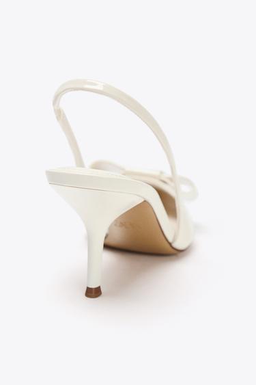 FAUX PATENT SLINGBACK HEELS WITH BOW - White by Zara - Image 4