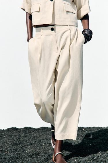 DARTED TROUSERS WITH ELASTIC WAIST - Sand by Zara - Image 1