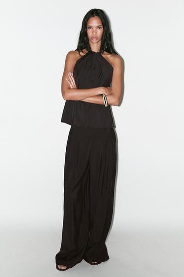 Zara FLOWY PALAZZO PANTS - Black