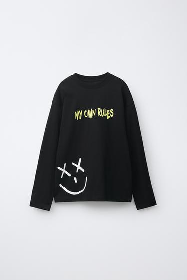 Zara SMILING FACE PRINT T-SHIRT - Black