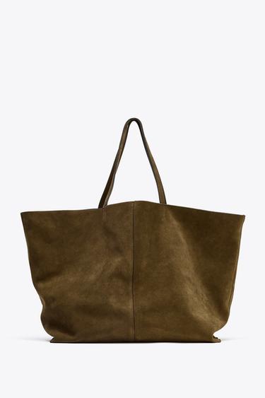 MAXI SUEDE TOTE BAG - Khaki Green by Zara
