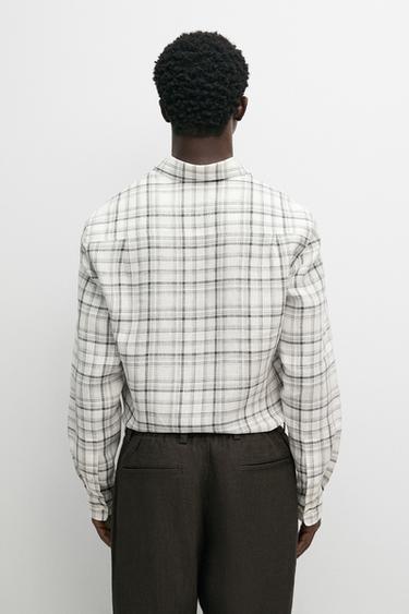 Zara 100% linen check shirt - Ecru