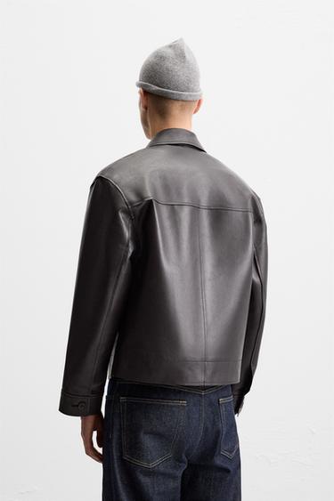 CROPPED FIT LEATHER JACKET - Brown by Zara - Image 2