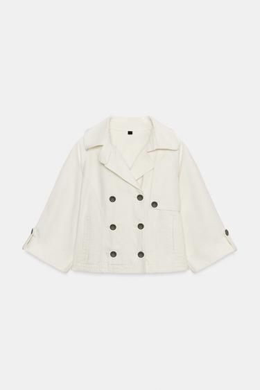 Zara CROPPED BUTTON JACKET - Ecru