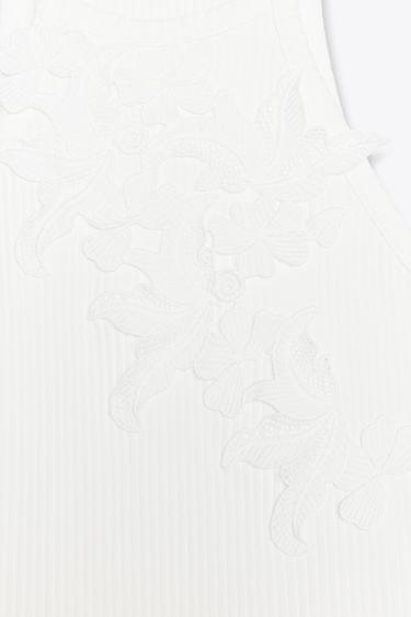 EMBROIDERED RIBBED T-SHIRT - White by Zara - Image 7