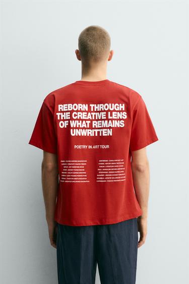 CONTRAST GRAPHIC T-SHIRT - White / Red by Zara - Image 2