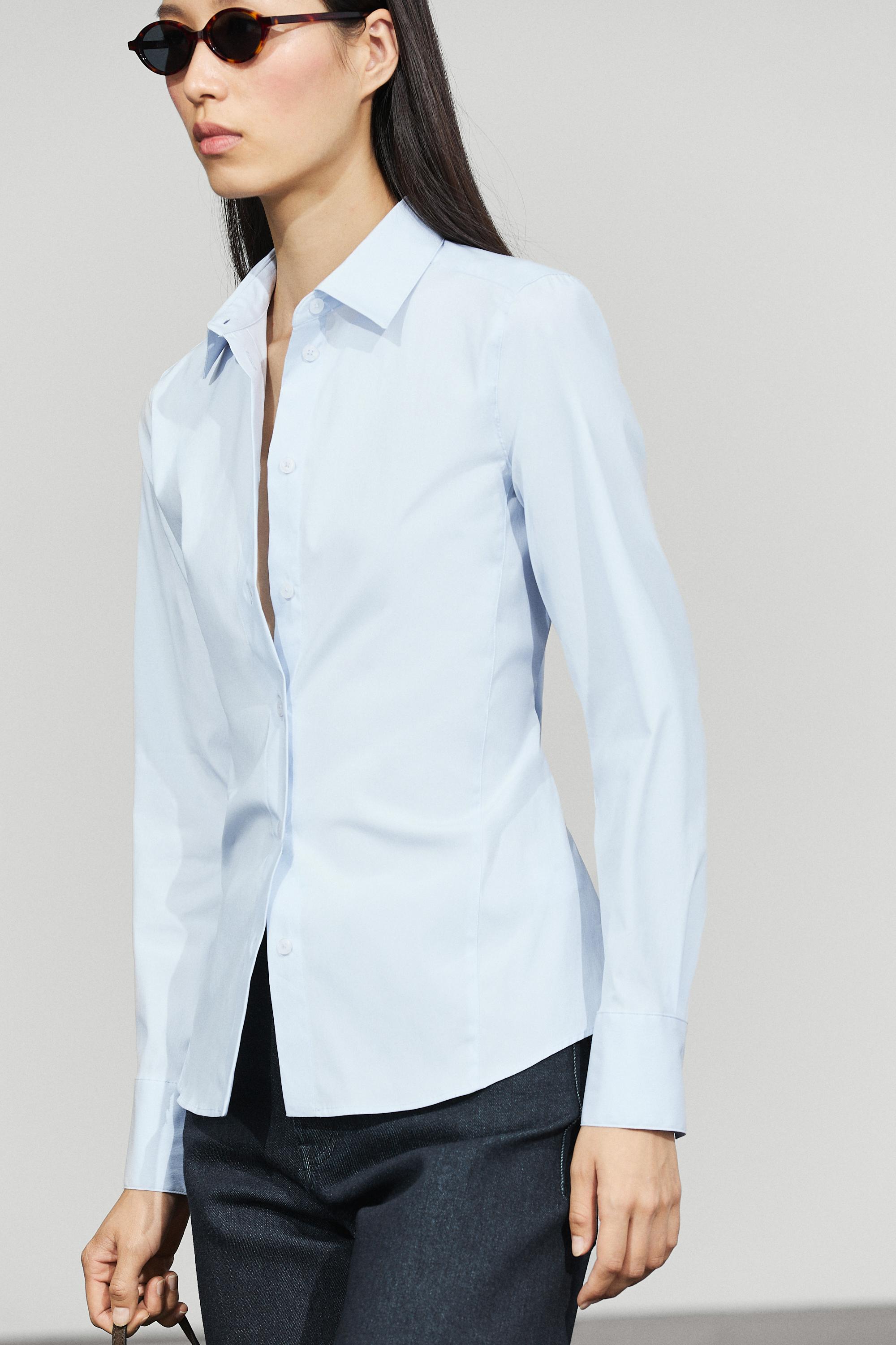Cotton blend poplin shirt — Sky blue