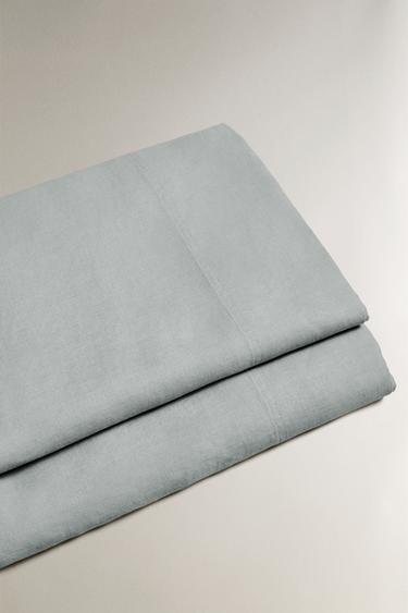 WASHED LINEN FLAT SHEET (140 GXM²) - Grey / Blue by Zara - Image 3