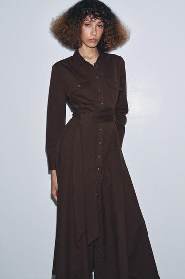 VESTIDO CAMISERO CINTURÓN ZW COLLECTION - Marrón de Zara