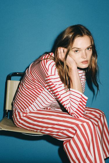 ZW COLLECTION STRIPED TAPERED JEANS - Red / White by Zara - Image 5