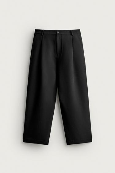 RELAXED FIT PLEATED TROUSERS - Black by Zara