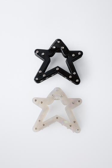 PACK OF TWO STAR RHINESTONE HAIR CLIPS - Black by Zara - Image 3