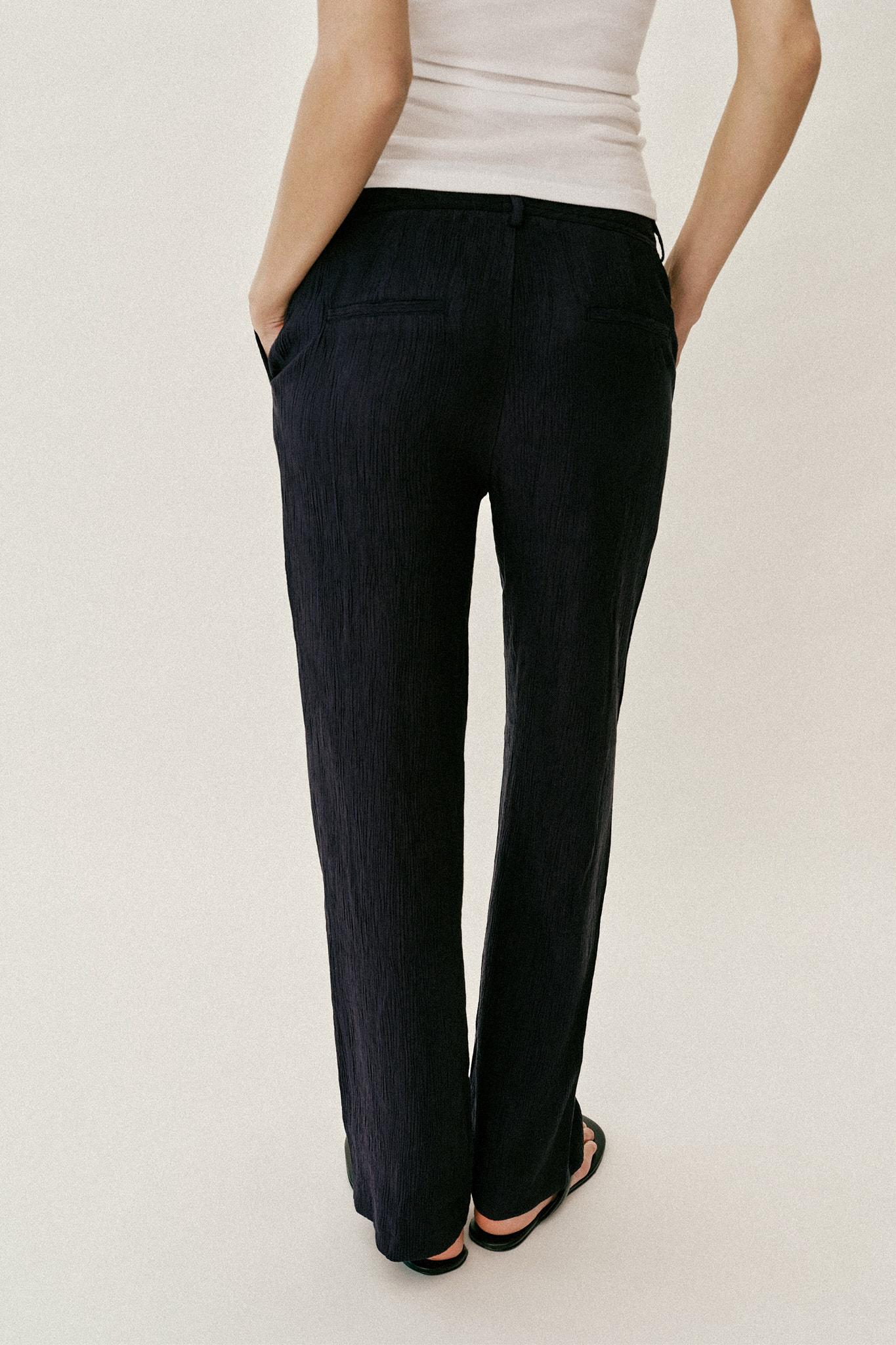WRINKLED EFFECT STRAIGHT PANTS - Navy blue | ZARA United States