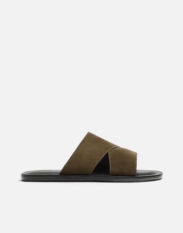 Zara LEATHER SANDALS WITH STRAPS - Green
