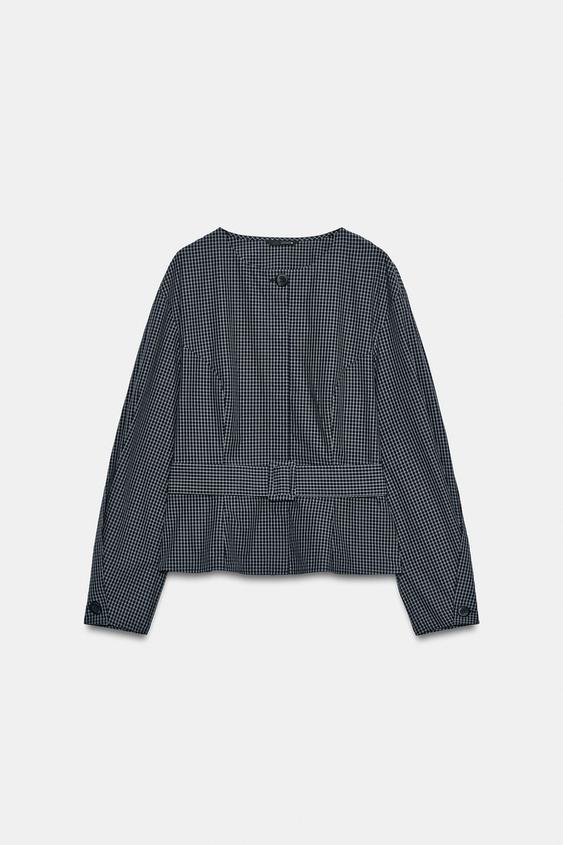 CHECK BLAZER WITH BELT - Navys / Ecrus by Zara - Image 0