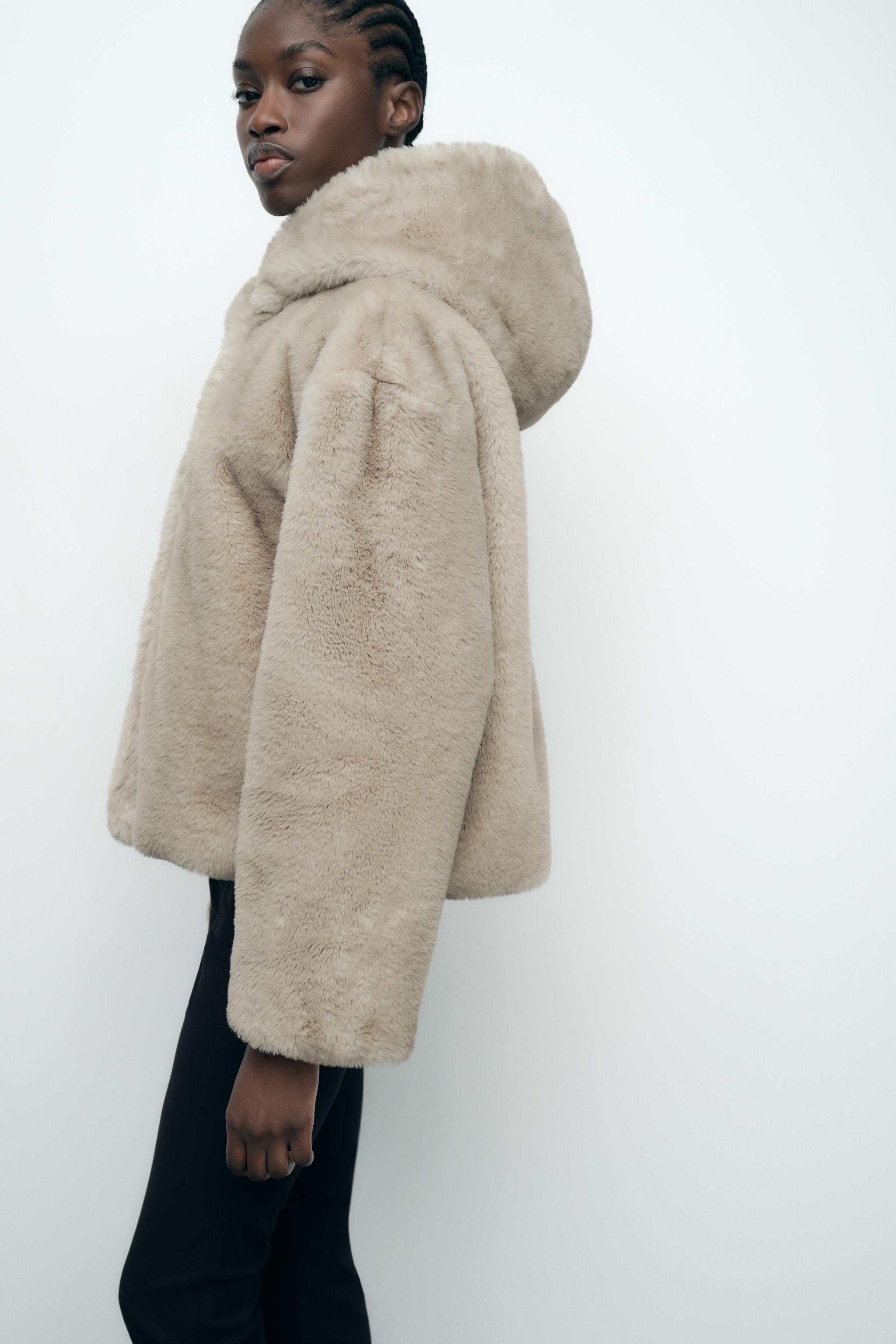 SHORT FAUX FUR COAT Light camel ZARA United Kingdom