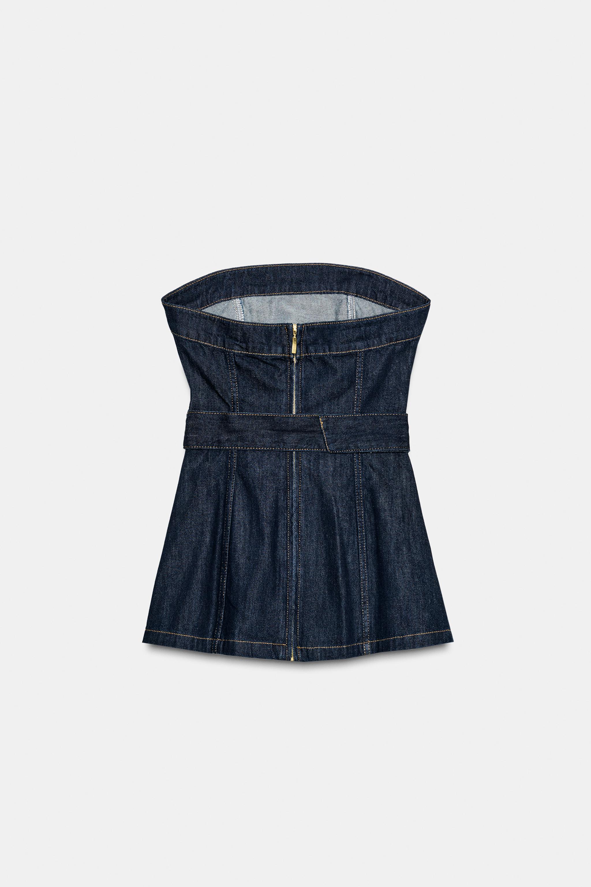 青 ストラップレス カットアウトドレス TOP Z1975 デニム ストラップレス ベルト - ブルー | ZARA Japan / 日本