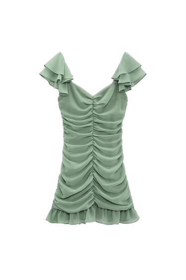 DRAPED DRESS WITH RUFFLED SLEEVES