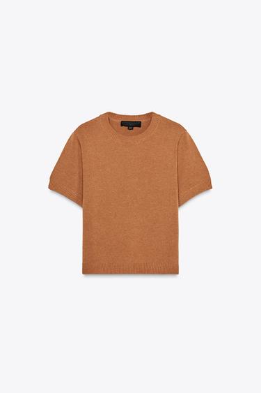 HAUT EN MAILLE UNIE À MANCHES COURTES - Caramel de Zara - Image 4