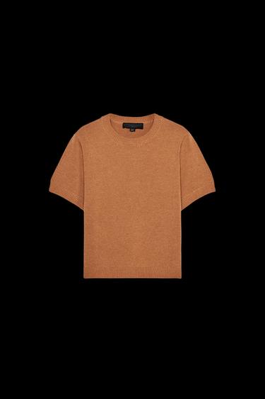 Zara BASIC KNIT SHORT SLEEVE TOP - Caramel - Image 0