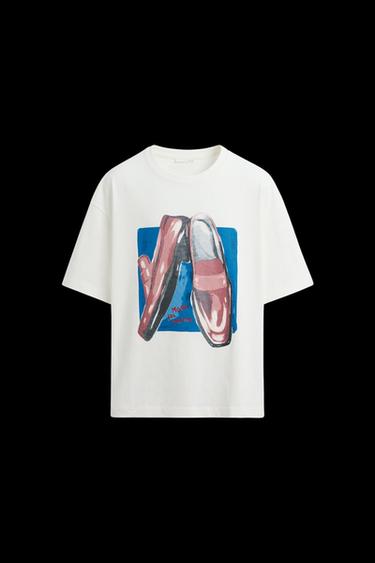CAMISETA ESTAMPADO MOCASINES - Blanco de Zara - Imagen 0