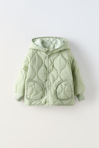НЕПРОМОКАЕМАЯ СТЕГАНАЯ КУРТКА С КАПЮШОНОМ — Светлый мятный от Zara — изображение 0